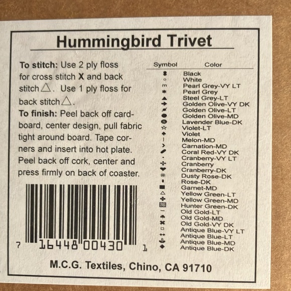 Set/2 Hot Plate Trivets: Hummingbird & SpringBouquet. 6x6”sq. 1 complete, sealed - Picture 4 of 6